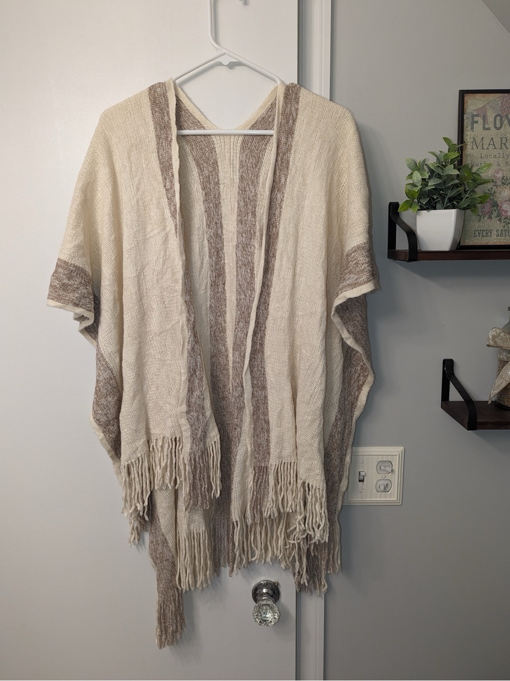 Cream and Gold Poncho Shawl